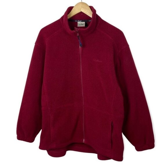 LL Bean Red Fleece Zippered Jacket Pockets Cozy Brushed Warmth Size XL Coat Zip‎ - Picture 1 of 15